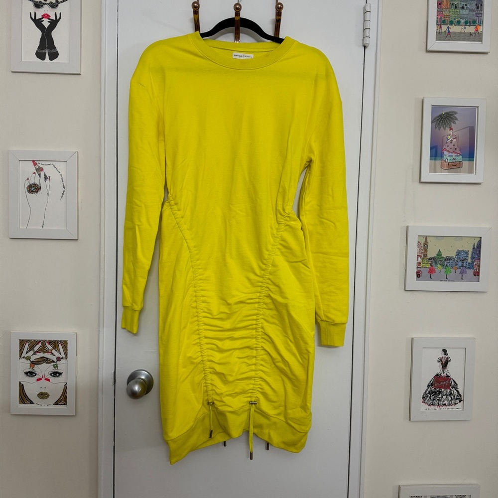 GREY LAB Cotton Sweater Dress Vibrant Yellow Adjustable Hem Small